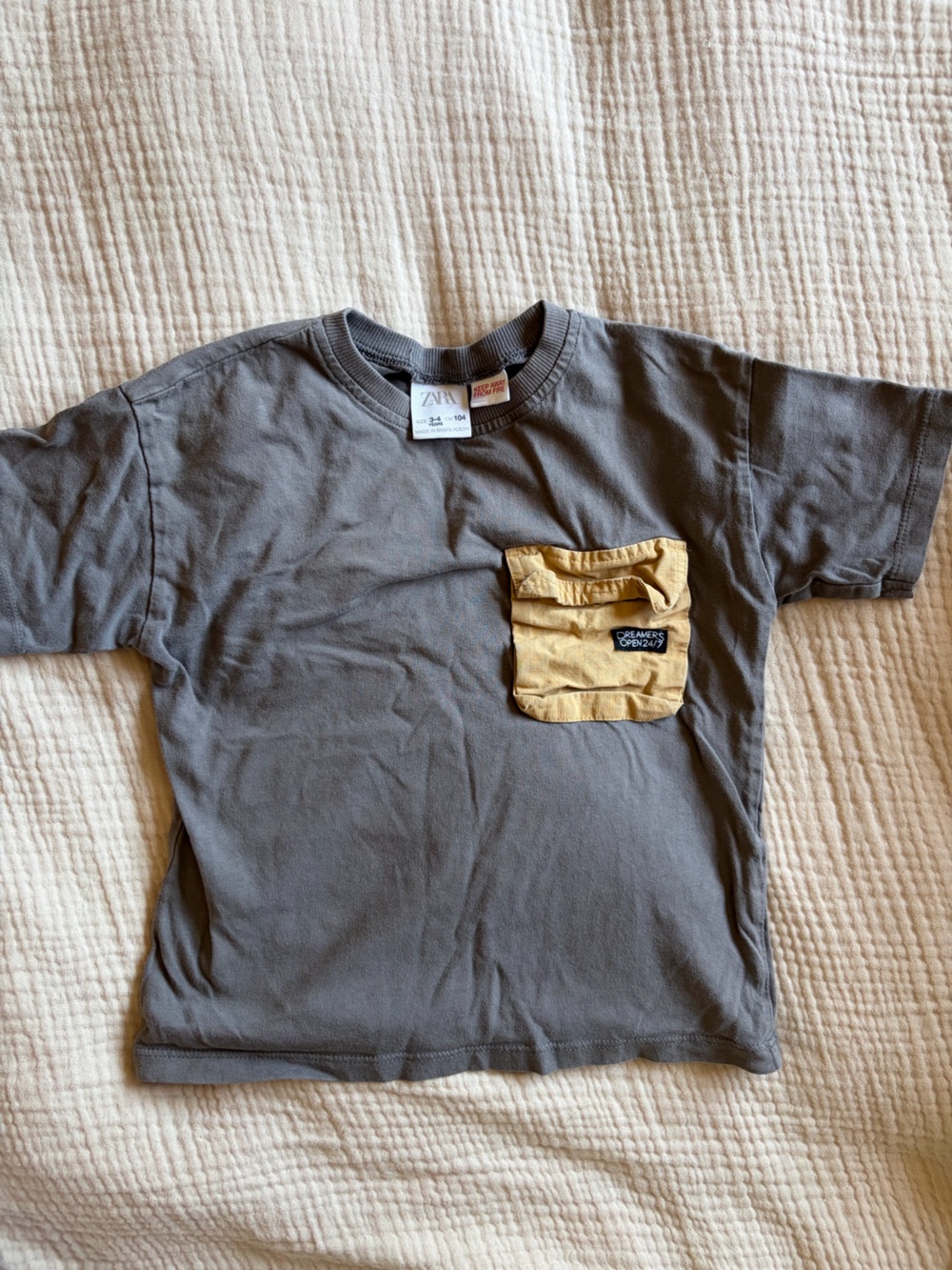 Zara Kids Gray Tee with Mustard Pocket
